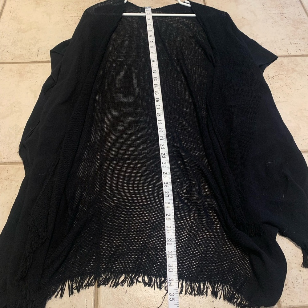 Angie Black Mesh Fringe Open Cardigan Kimono One Size Beach Cover Up - Picture 3 of 8